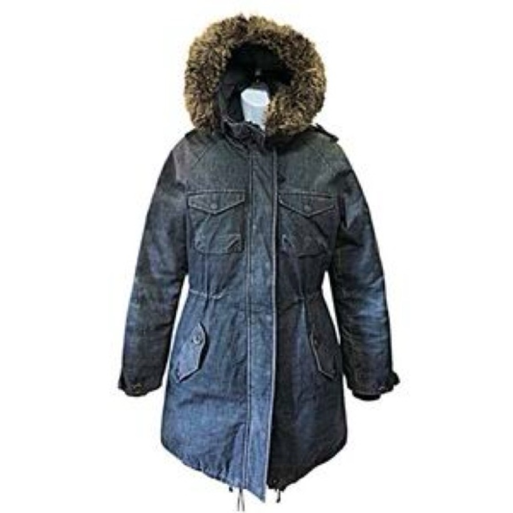Aritzia COMMUNITY distressed grey canvas down parka